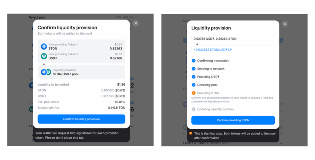 ston.fi adding liquidity interface